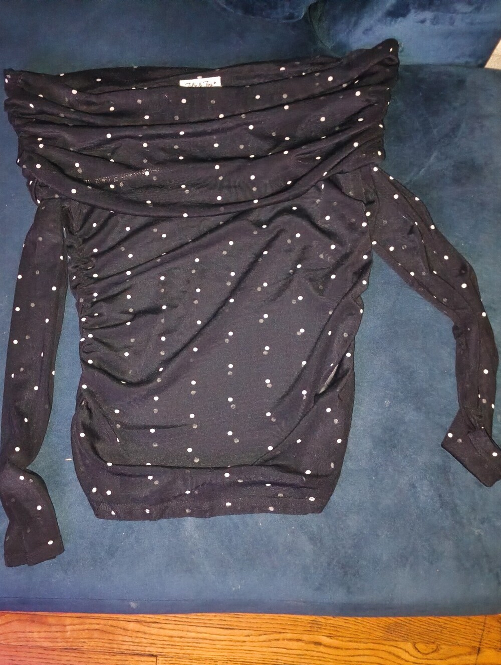 Women’s Off-Shoulder Black Polka Dot Mesh Top Nwt